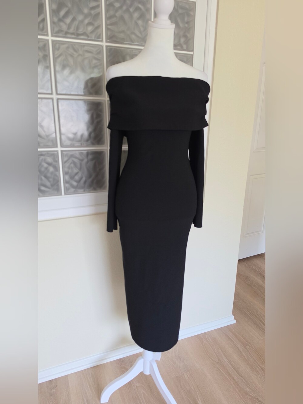 Bec & Bridge Off-Shoulder Black Midi Dress